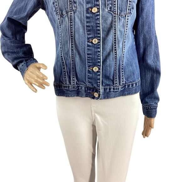 Gap Stretch Fitted Denim Jacket Medium Blue Button Front - Picture 3 of 7